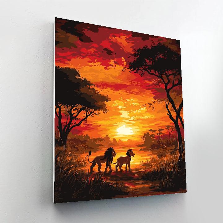 Simba And Timon’s Sunset Savannah Stroll Disney Inspired Paint by numbers art