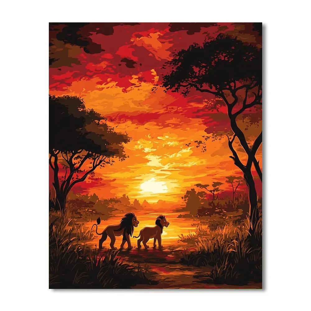 Simba And Timon’s Sunset Savannah Stroll Disney Inspired Paint by numbers art