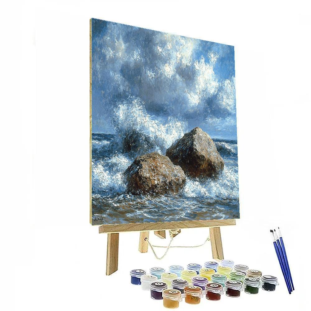 Gustave Courbet Inspired Rocky Seashore paint by color