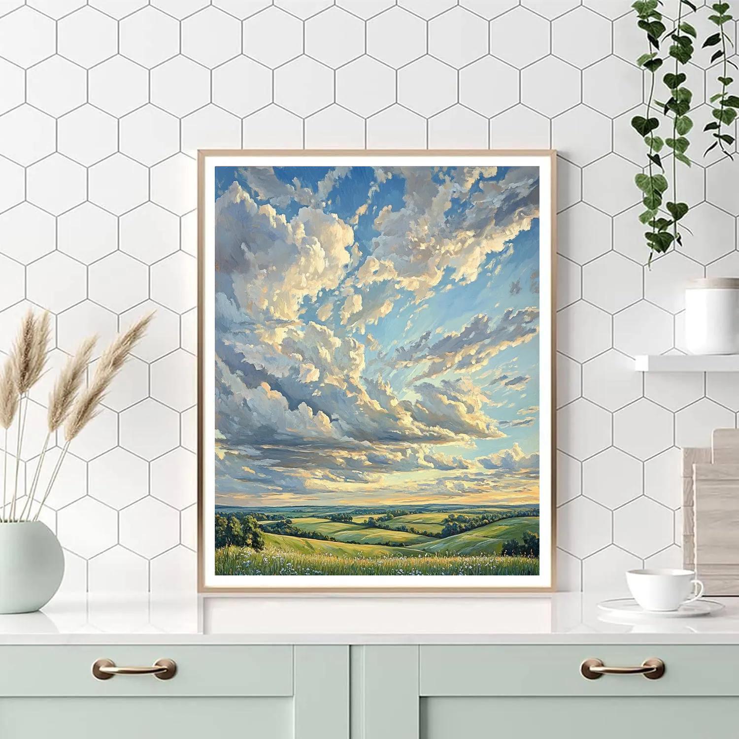 John Constable Inspired Cloudscape Over Field painting number kit