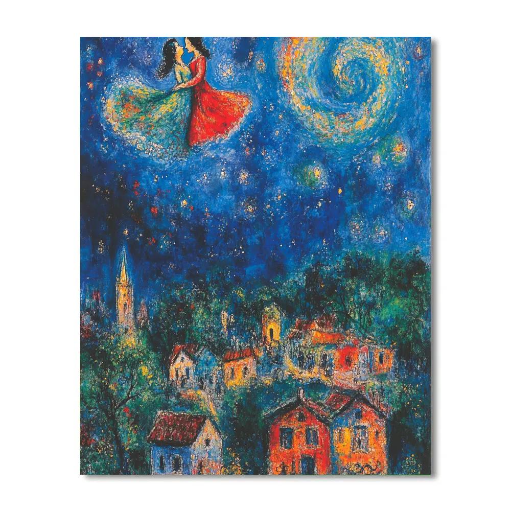 Marc Chagall Inspired Floating Lovers paint by number