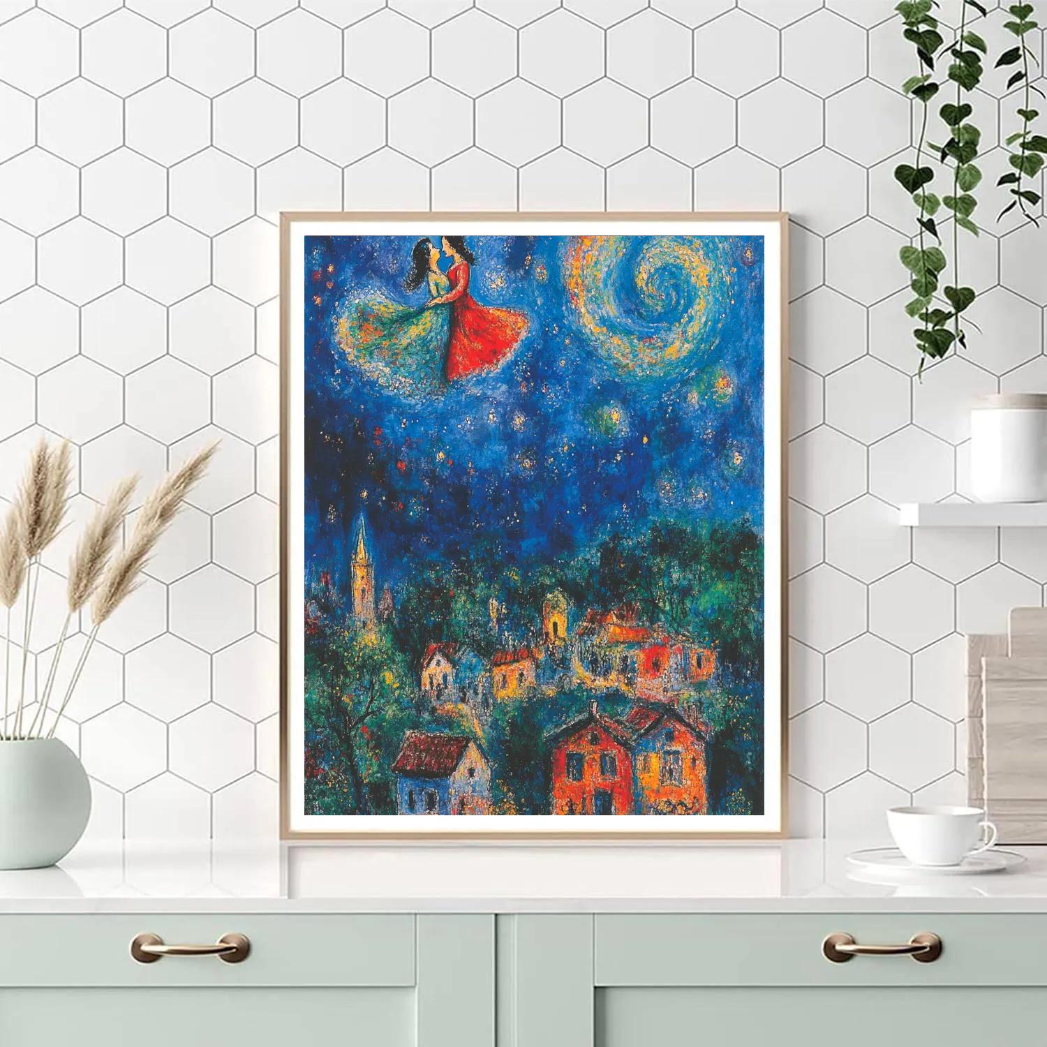 Marc Chagall Inspired Floating Lovers paint by number
