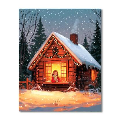 Anna’s Cozy Snowy Cabin Retreat Disney Inspired Painting by numbers kit