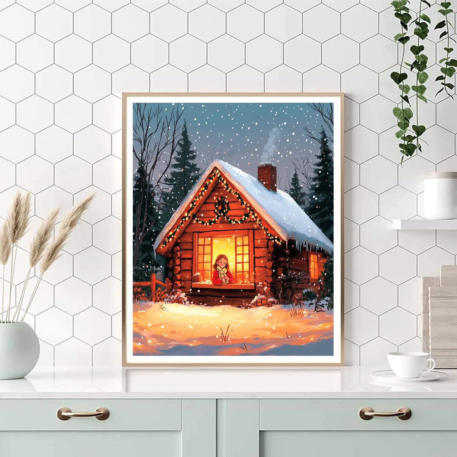 Anna’s Cozy Snowy Cabin Retreat Disney Inspired Painting by numbers kit