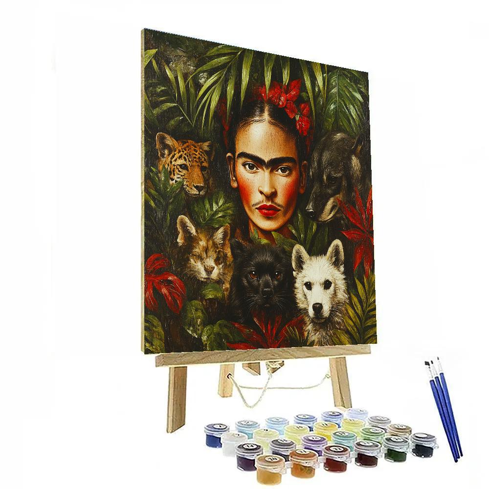 Frida Kahlo Inspired Self Portrait With Animals paint by numbers