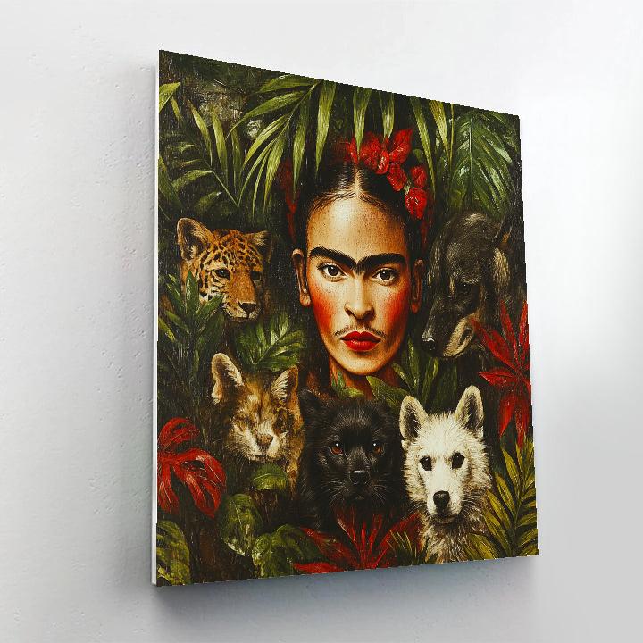 Frida Kahlo Inspired Self Portrait With Animals paint by numbers
