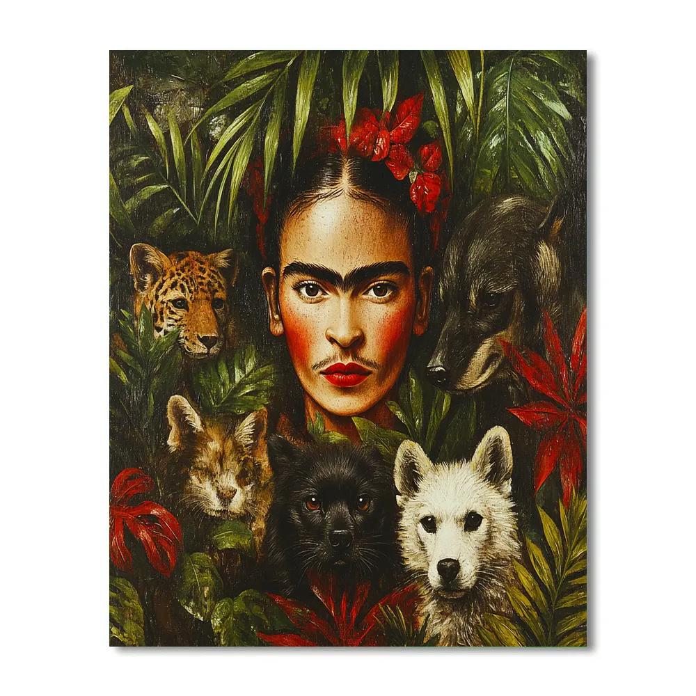 Frida Kahlo Inspired Self Portrait With Animals paint by numbers