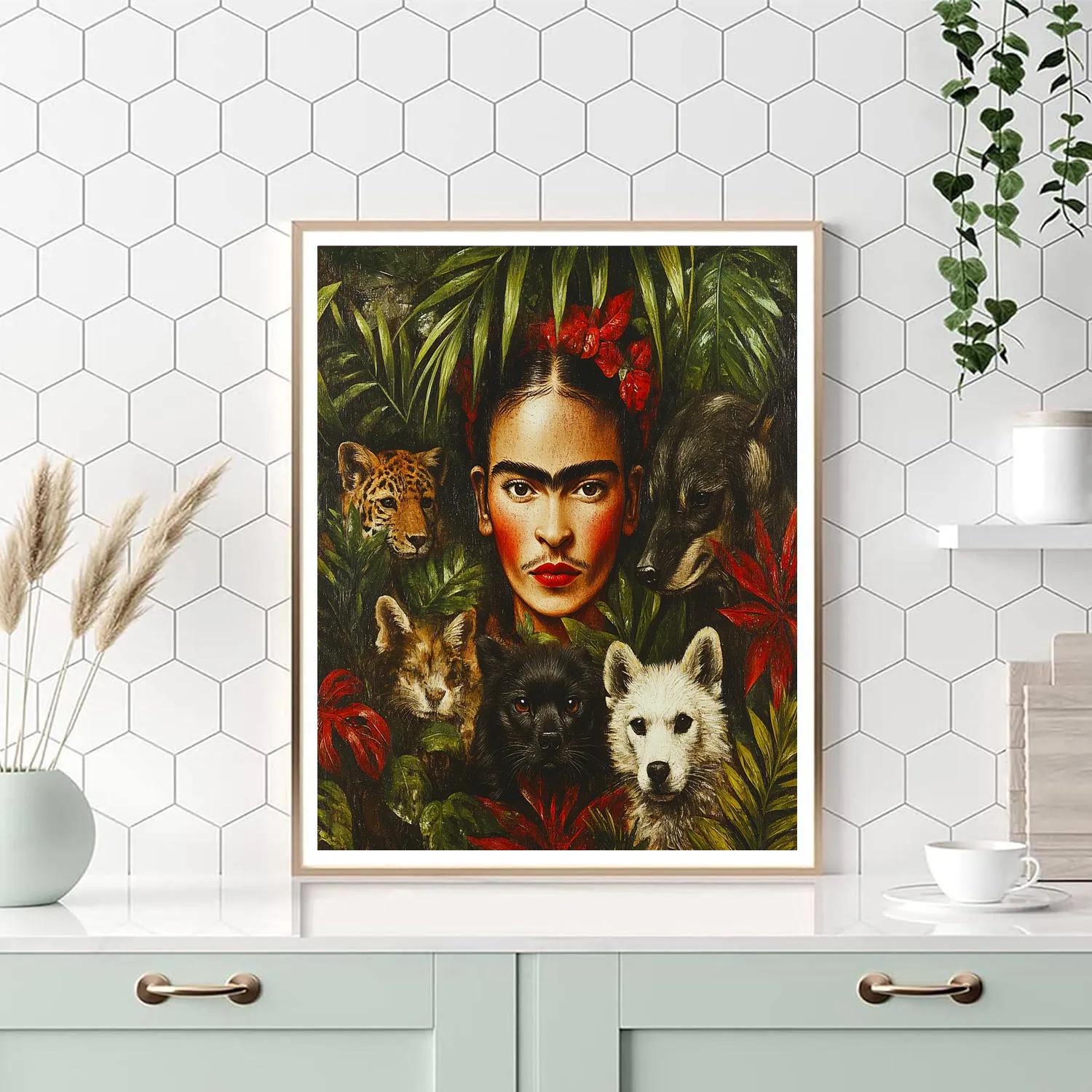 Frida Kahlo Inspired Self Portrait With Animals paint by numbers