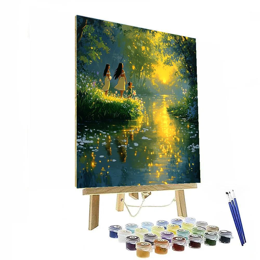 Pocahontas And Meeko’s Twilight River Stroll Disney Inspired paint by numbers