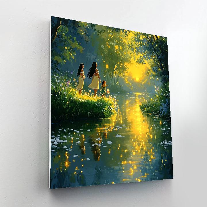 Pocahontas And Meeko’s Twilight River Stroll Disney Inspired paint by numbers