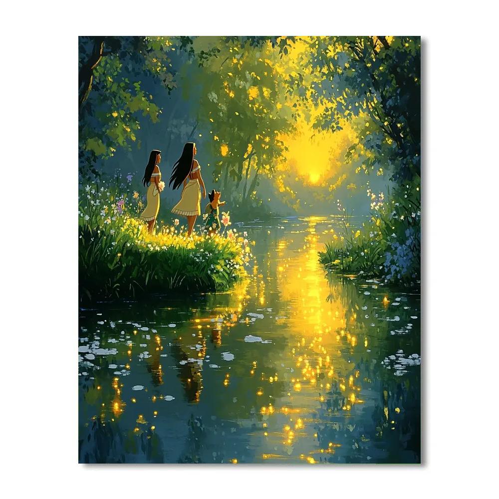 Pocahontas And Meeko’s Twilight River Stroll Disney Inspired paint by numbers