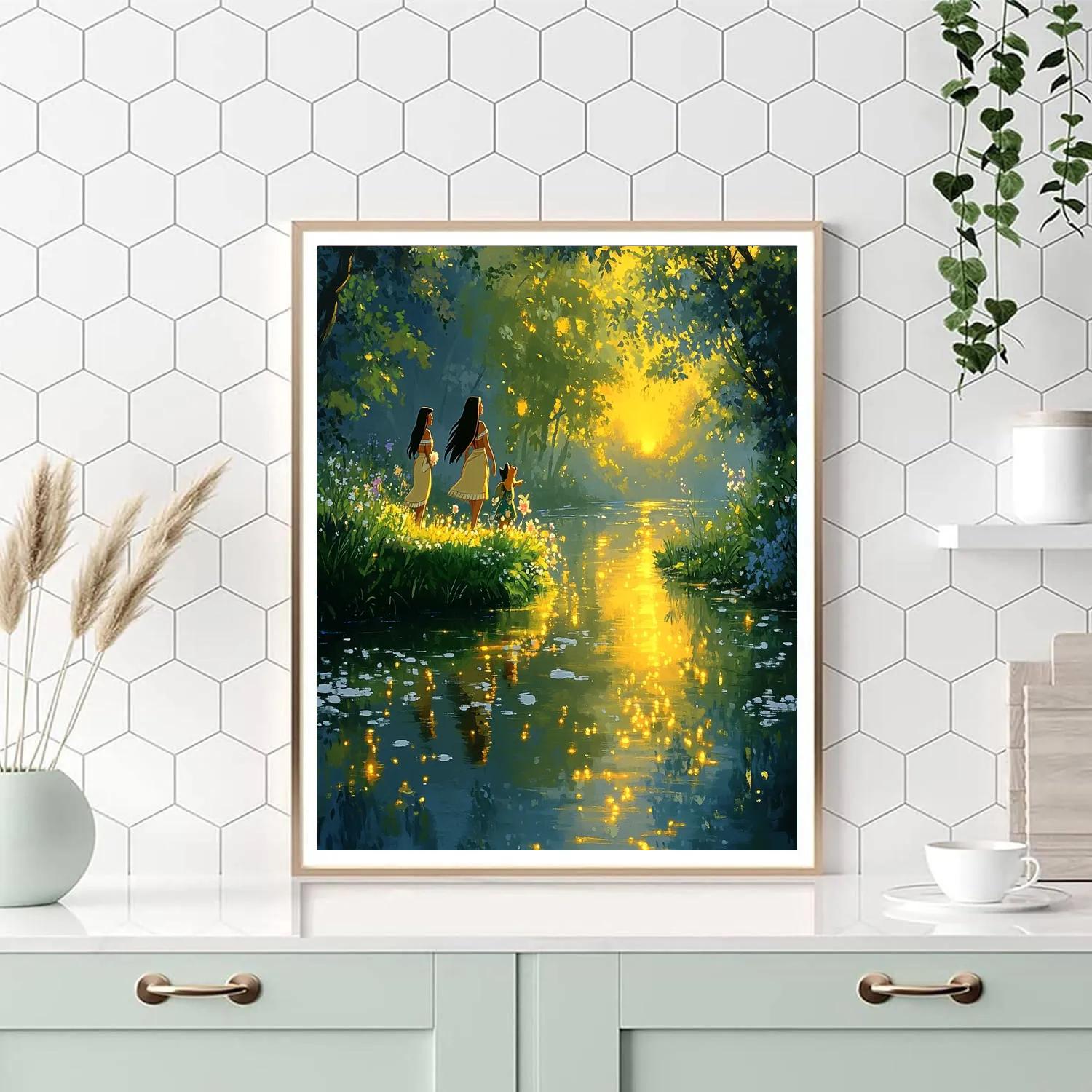 Pocahontas And Meeko’s Twilight River Stroll Disney Inspired paint by numbers