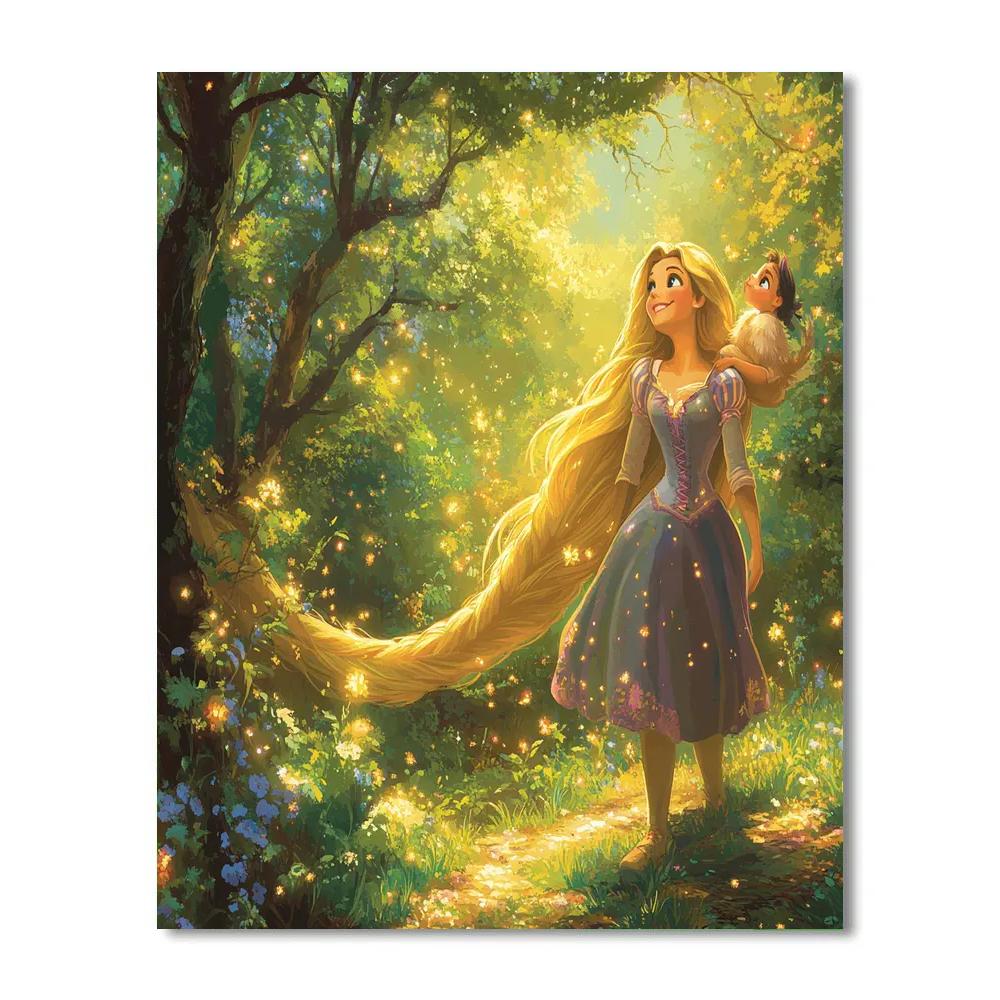 Rapunzel And Pascal’s Magical Forest Stroll Disney Inspired Number painting