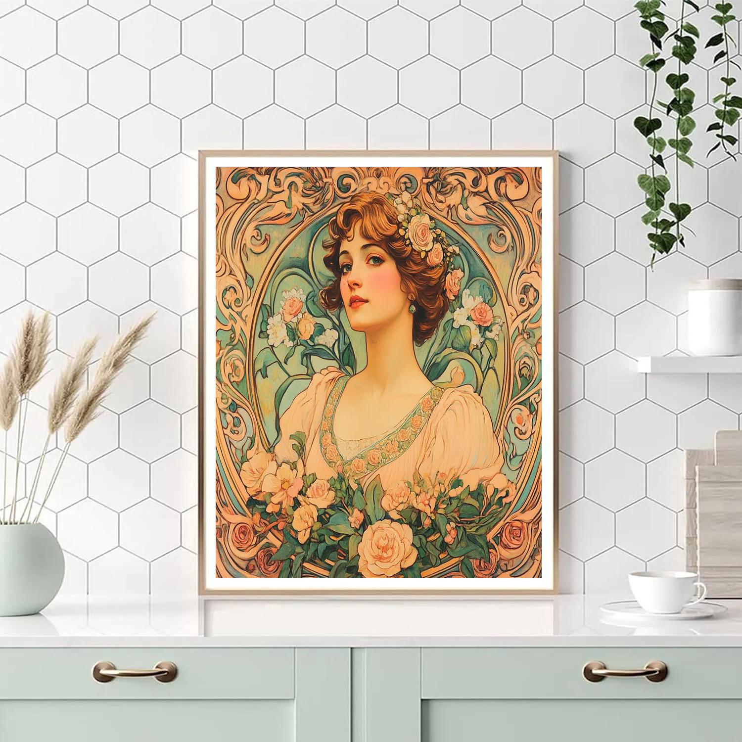 Alphonse Mucha Inspired Art Nouveau Woman Number painting