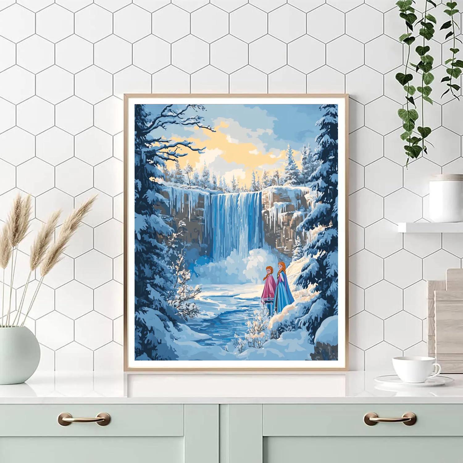 Elsa And Anna’s Frozen Waterfall Moment Disney Inspired Painting by numbers kit