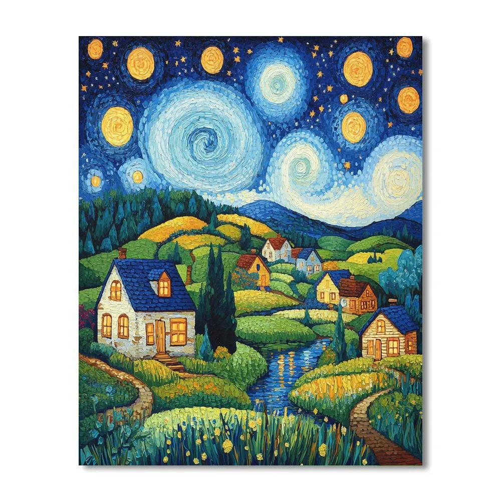 Vincent Van Gogh Inspired Rustic Landscape paint by number
