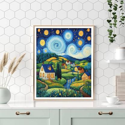 Vincent Van Gogh Inspired Rustic Landscape paint by number