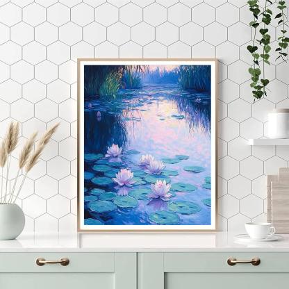 Claude Monet Inspired Water Lilies At Sunrise paint by numbers