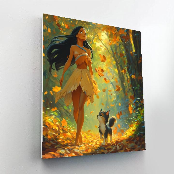 Pocahontas And Meeko’s Golden Autumn Stroll Disney Inspired DIY paint by numbers