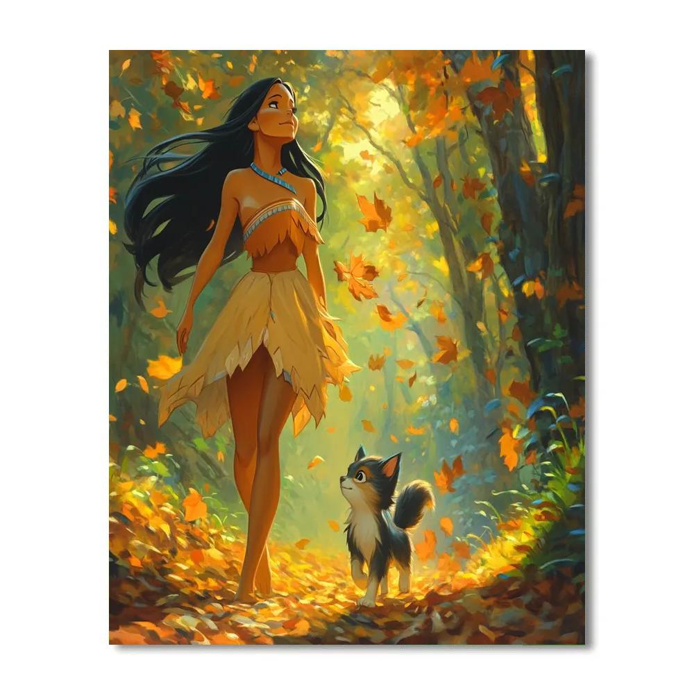 Pocahontas And Meeko’s Golden Autumn Stroll Disney Inspired DIY paint by numbers