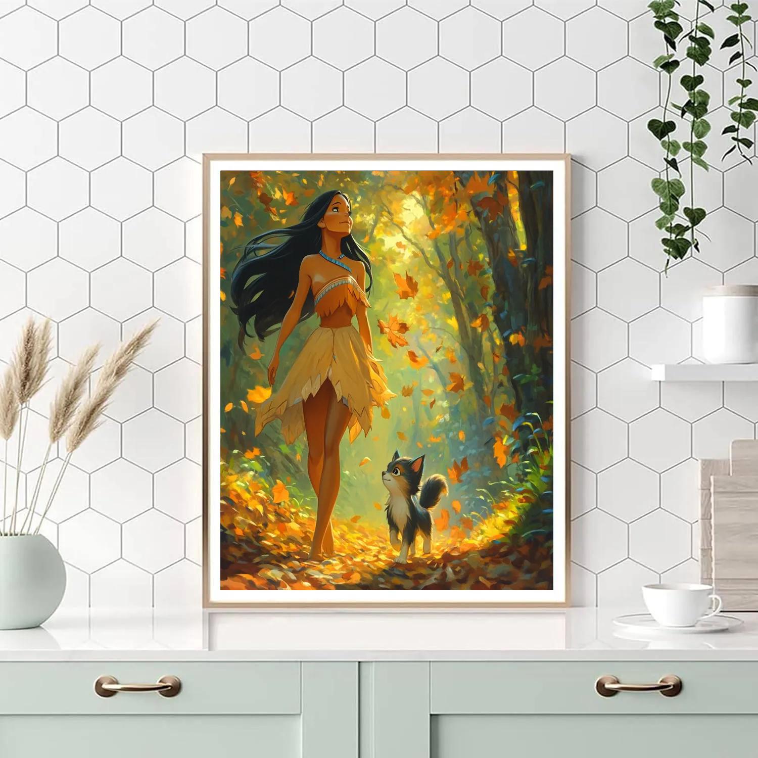 Pocahontas And Meeko’s Golden Autumn Stroll Disney Inspired DIY paint by numbers