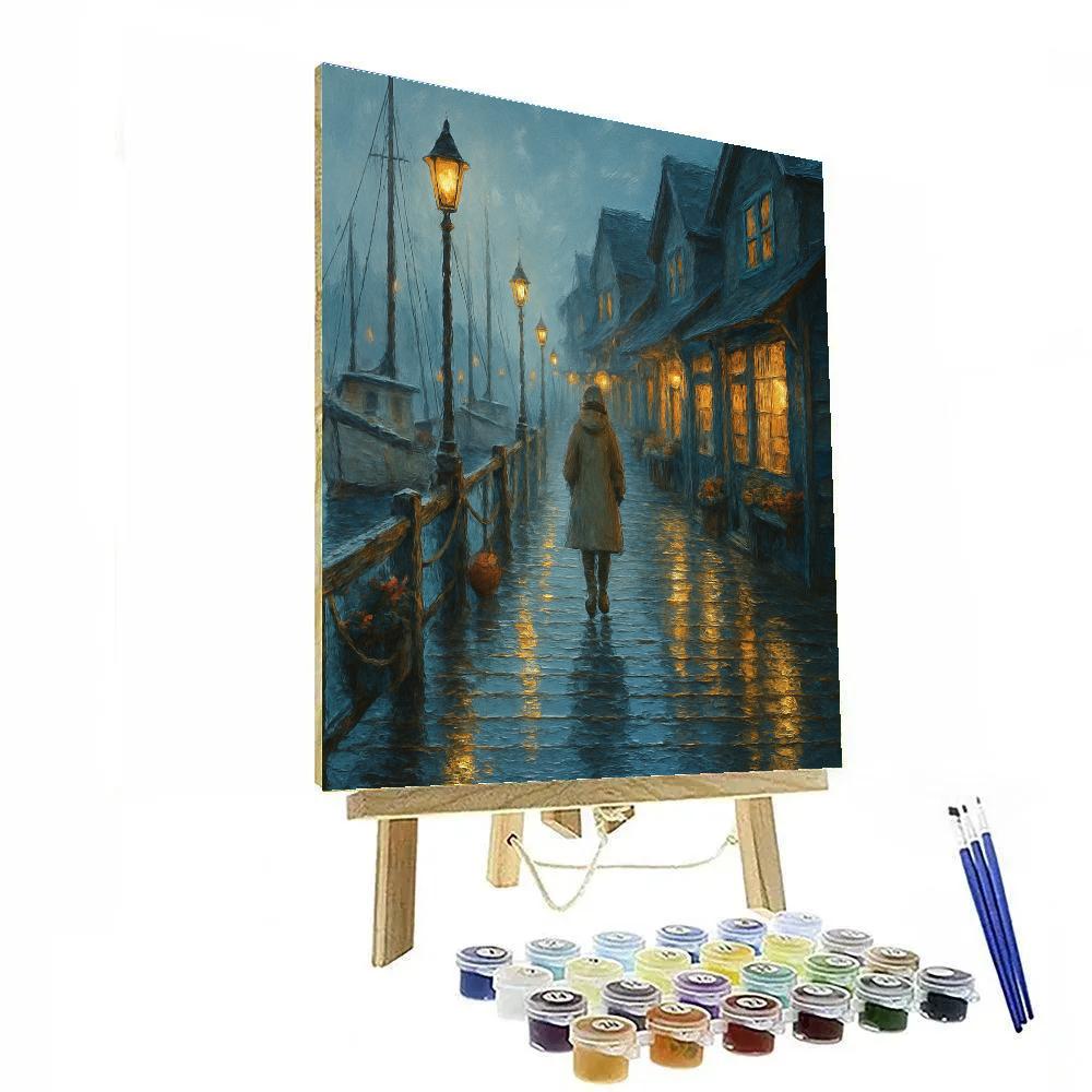 Harbor Lanterns On A Rainy Boardwalk Paint by numbers art
