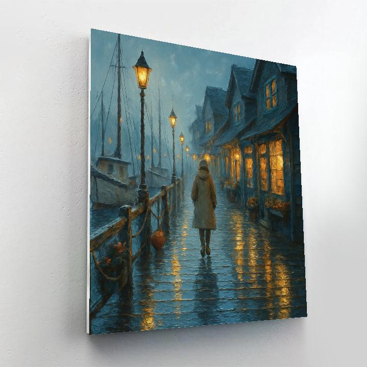 Harbor Lanterns On A Rainy Boardwalk Paint by numbers art