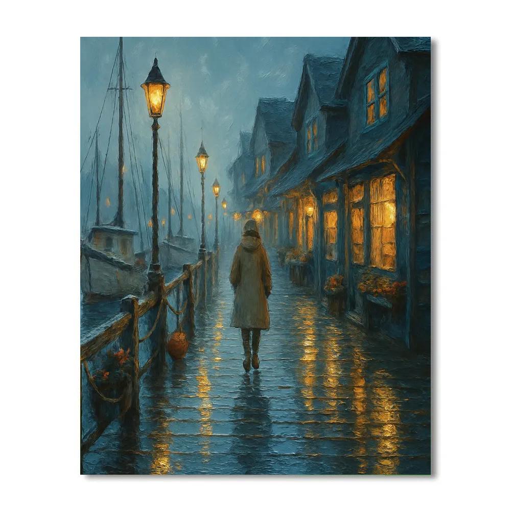 Harbor Lanterns On A Rainy Boardwalk Paint by numbers art
