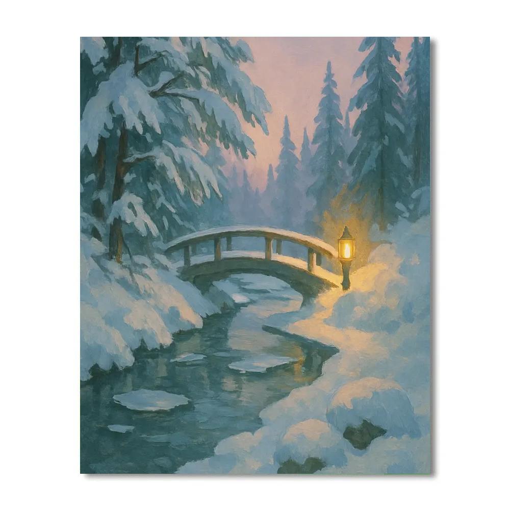 Lanternlit Creek Bend At Dusk Number painting