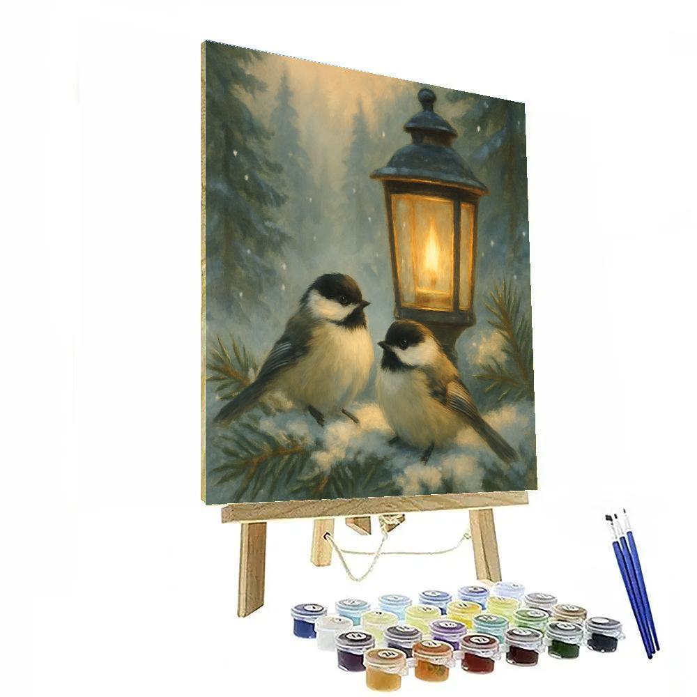 Lantern Glow Chickadees In The Pine Hollow Number painting