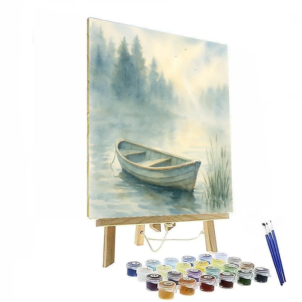 Misty Rowboat In Blue Morning paint by numbers
