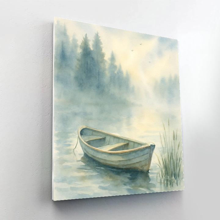 Misty Rowboat In Blue Morning paint by numbers