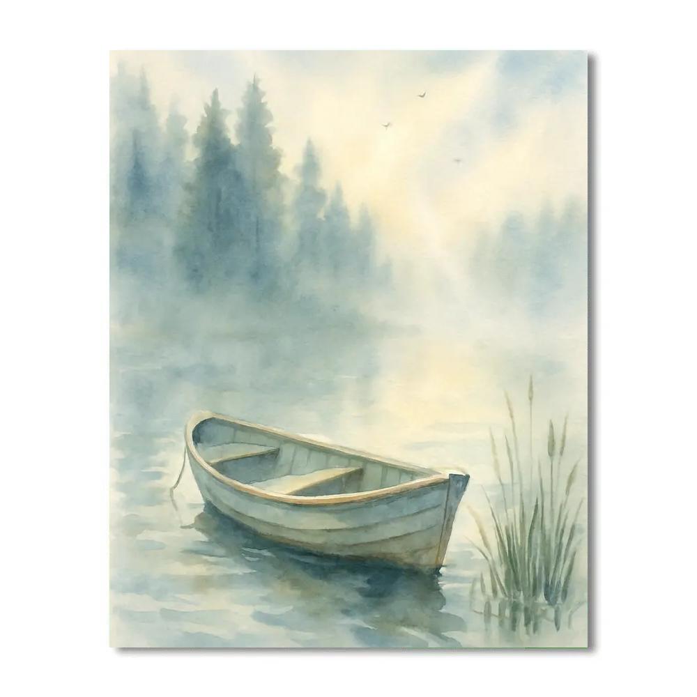 Misty Rowboat In Blue Morning paint by numbers