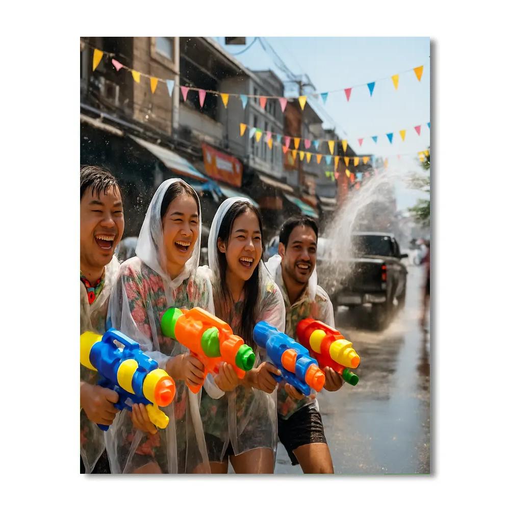 Songkran Water Festival Chiang Mai Street Painting by numbers kit