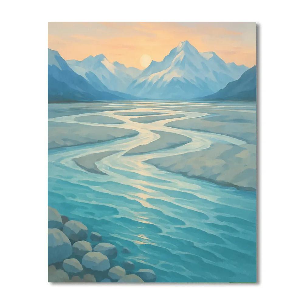 Glacier River Braids At Sunrise Painting by numbers kit
