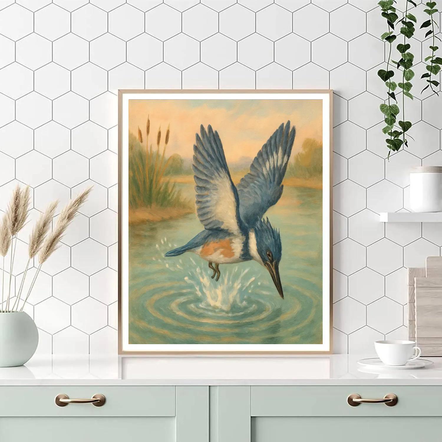 Kingfisher Splash Over The Reed Mirror painting number kit