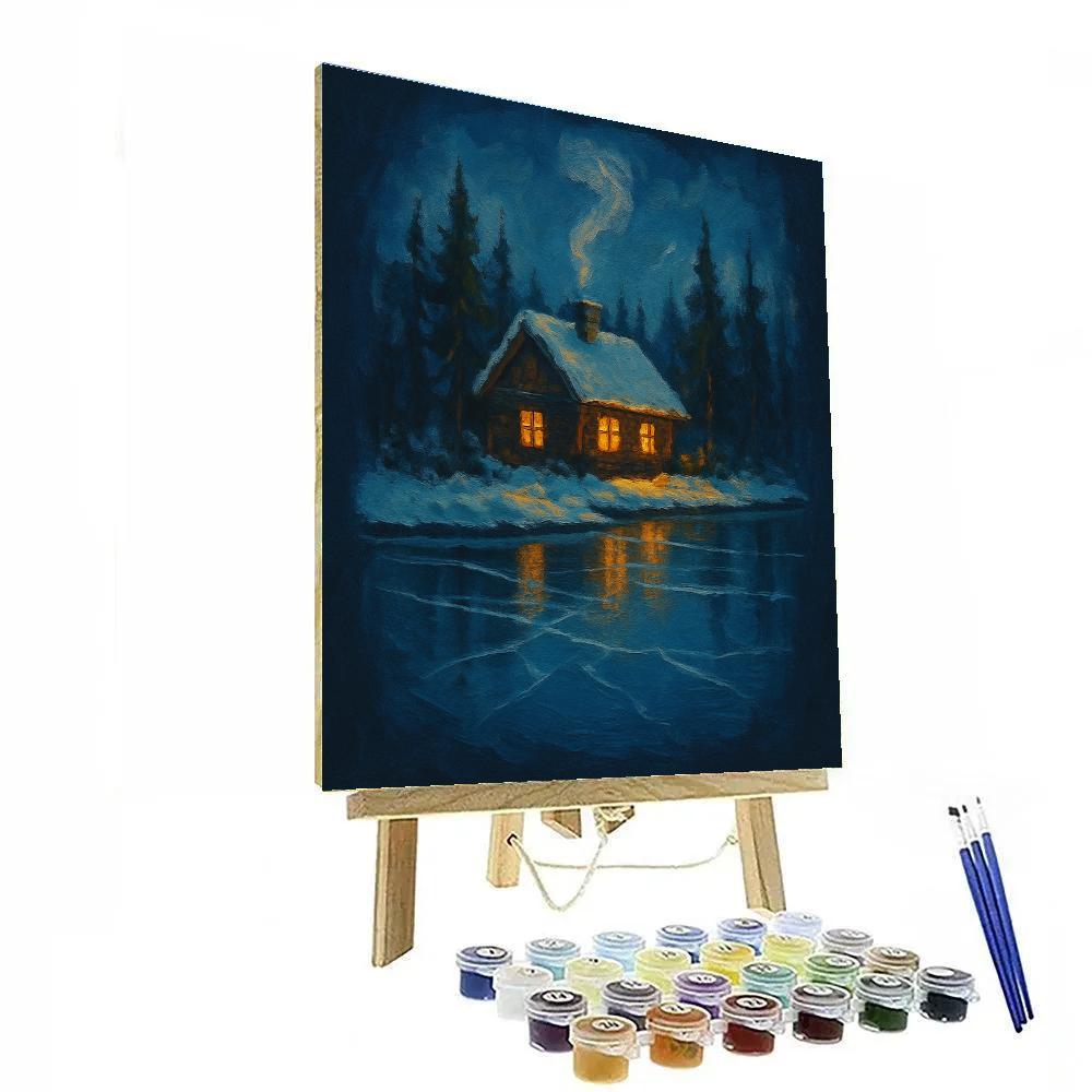 Cabin Windows Over Winter Glass Lake Paint by numbers art
