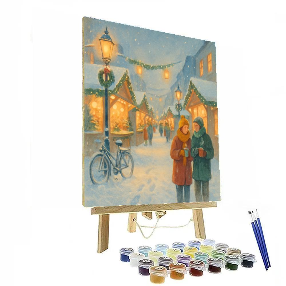 Snowy Market Street Under Paper Lantern Glow Painting by numbers kit