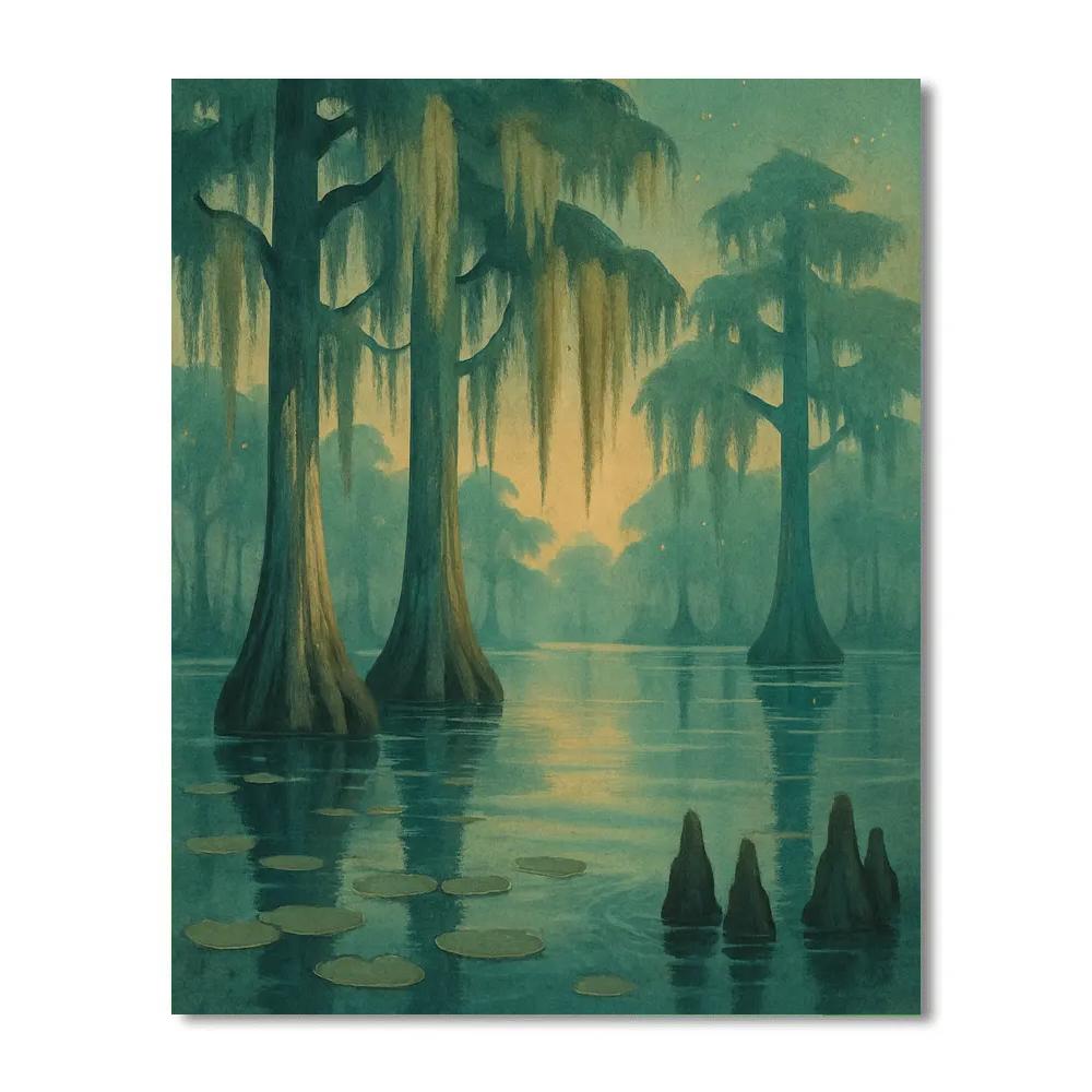 Cypress Marsh With Firefly Drift Painting by numbers kit