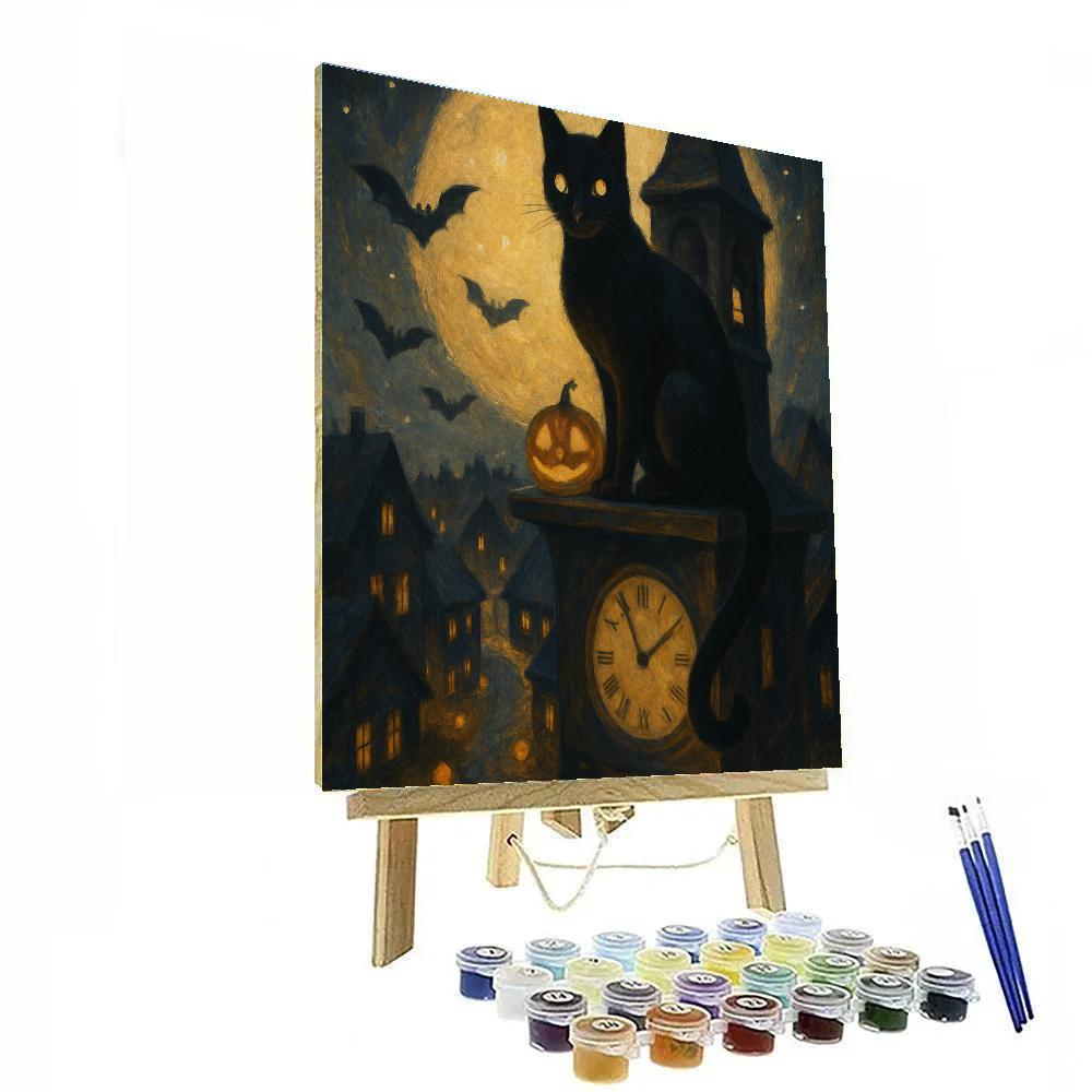 Black Cat Clocktower Harvest Watch Paint by numbers art