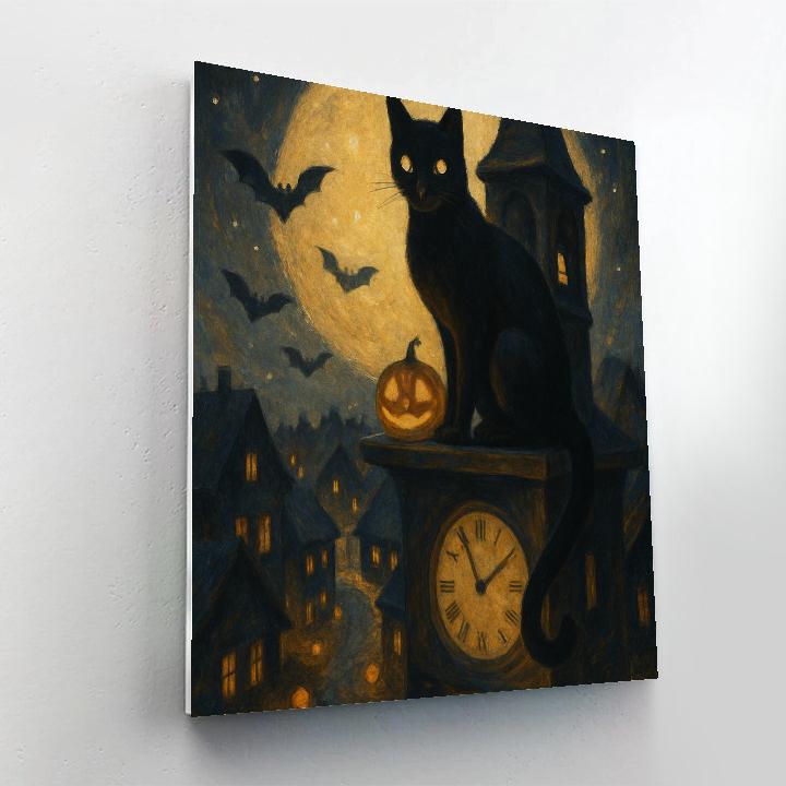 Black Cat Clocktower Harvest Watch Paint by numbers art