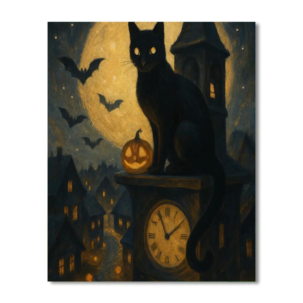 Black Cat Clocktower Harvest Watch Paint by numbers art
