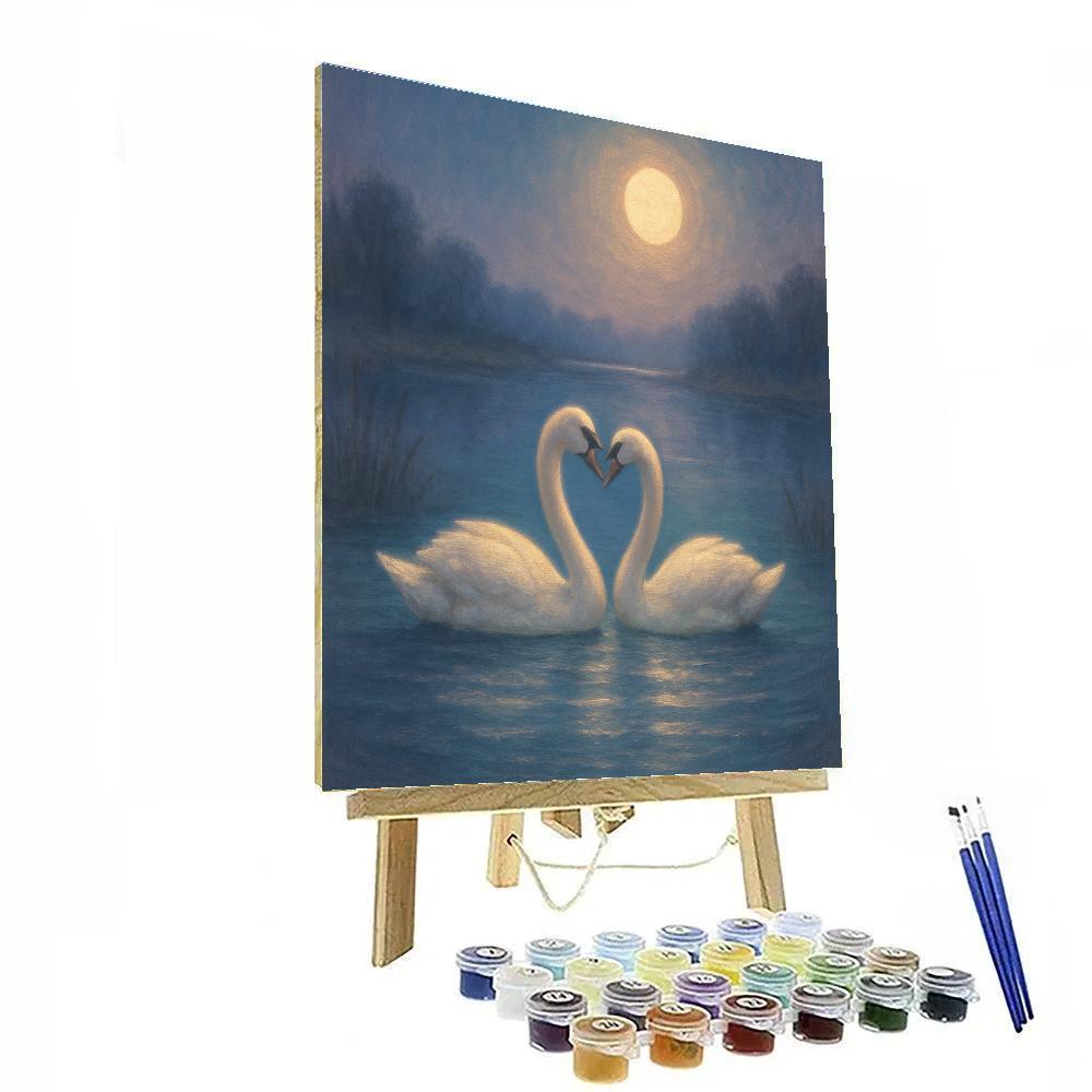 Moonlit Swans On The Quiet Inlet paint by color