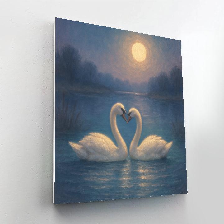 Moonlit Swans On The Quiet Inlet paint by color