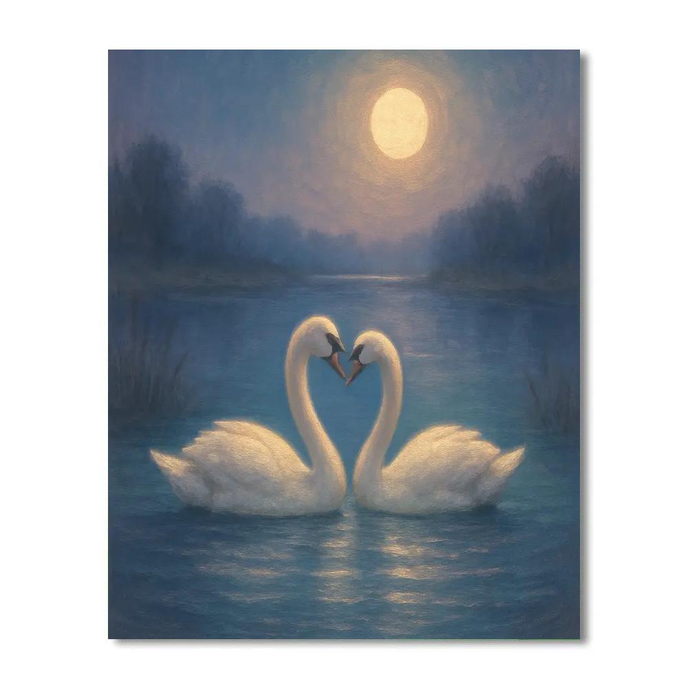 Moonlit Swans On The Quiet Inlet paint by color
