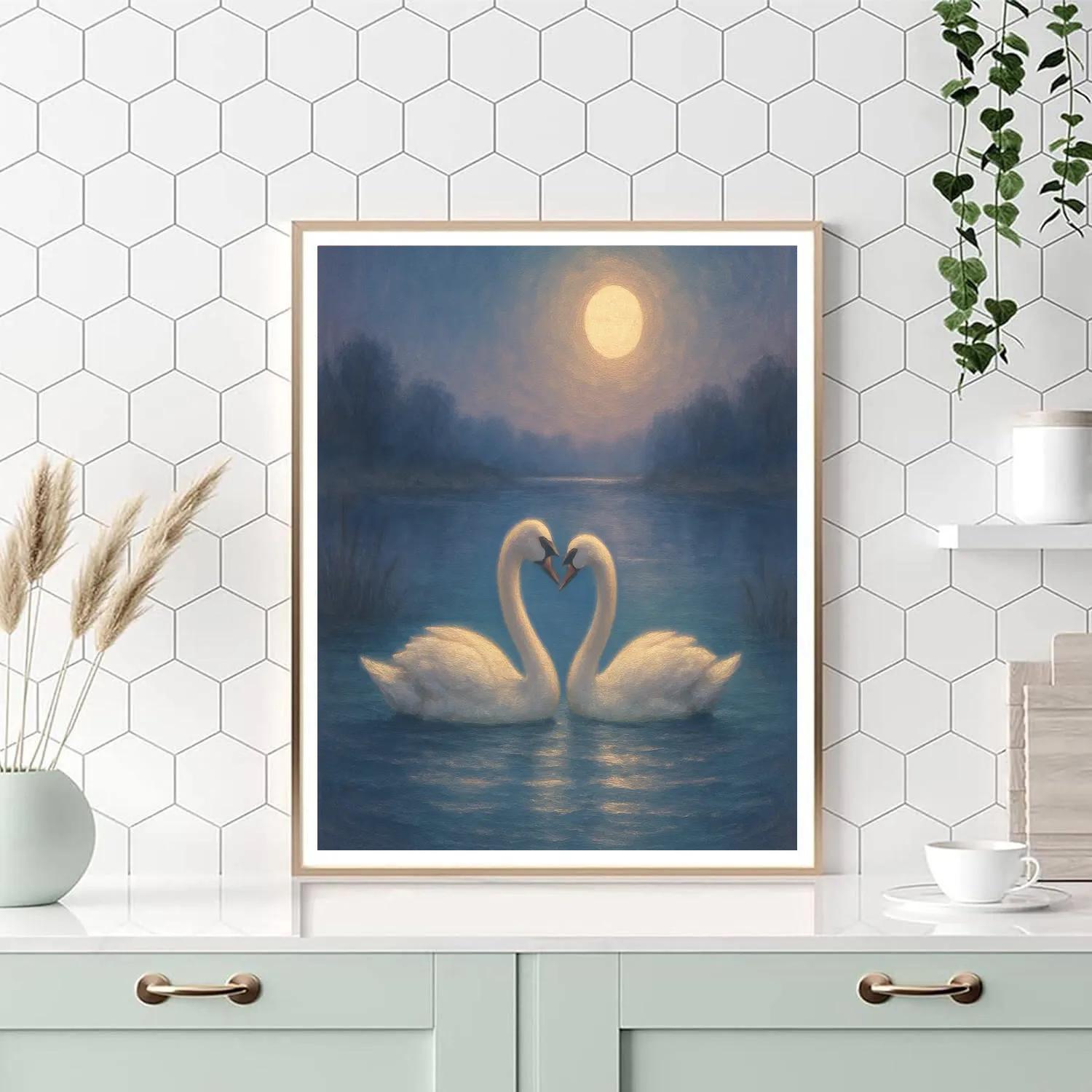 Moonlit Swans On The Quiet Inlet paint by color