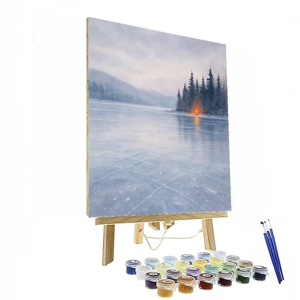 Frozen Lake Mirror With Distant Firelight Painting by numbers kit