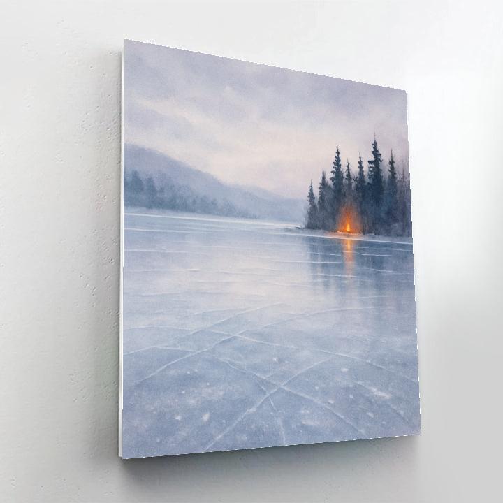 Frozen Lake Mirror With Distant Firelight Painting by numbers kit