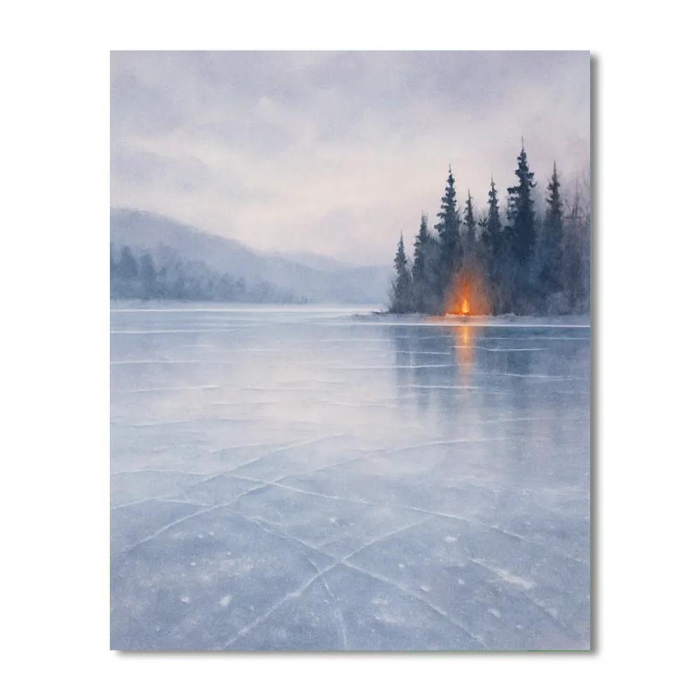 Frozen Lake Mirror With Distant Firelight Painting by numbers kit