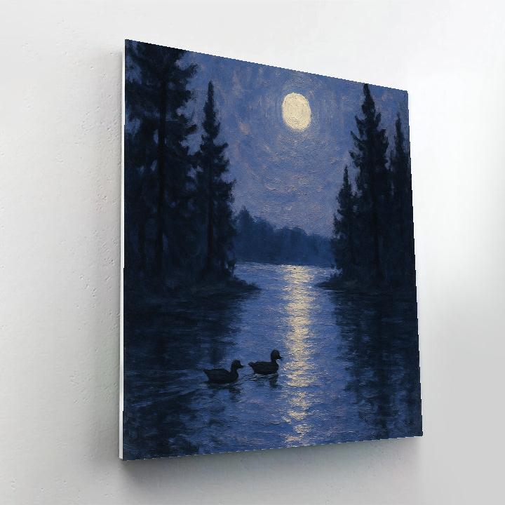 Moon Path Across Silent Pine Lake Number painting